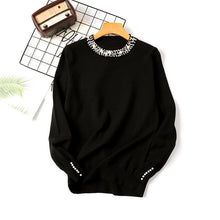 Load image into Gallery viewer, Autumn Winter Women Beaded Sweater 2019 O-Neck elegant sweater Jumper Top Loose Casual Warm Femme Sweater knitting bottom shirt