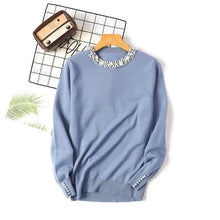 Load image into Gallery viewer, Autumn Winter Women Beaded Sweater 2019 O-Neck elegant sweater Jumper Top Loose Casual Warm Femme Sweater knitting bottom shirt