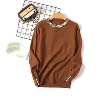 Load image into Gallery viewer, Autumn Winter Women Beaded Sweater 2019 O-Neck elegant sweater Jumper Top Loose Casual Warm Femme Sweater knitting bottom shirt