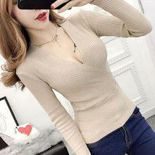 Load image into Gallery viewer, Sexy Winter Knitted Sweater V Neck Cashmere Sweater Female 2019 Women Sweaters And Pullovers Autumn Long Sleeve Sweater Jumper