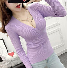 Load image into Gallery viewer, Sexy Winter Knitted Sweater V Neck Cashmere Sweater Female 2019 Women Sweaters And Pullovers Autumn Long Sleeve Sweater Jumper