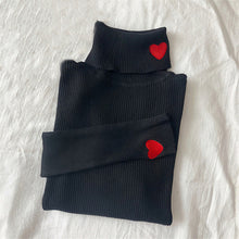 Load image into Gallery viewer, Winter Korean Women Sweater Heart Embroidery Turtleneck Long Sleeves Sweaters Women Knitted Pullovers Female Elastic Tops