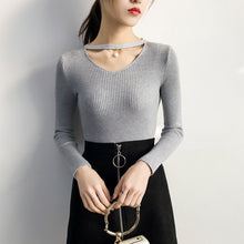 Load image into Gallery viewer, AOSSVIAO V Neck Sweaters Women 2019 Autumn Winter Long Sleeve Sexy Slim Tops Solid Streetwear Knitted Korean Pullover Burgundy
