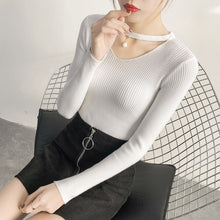 Load image into Gallery viewer, AOSSVIAO V Neck Sweaters Women 2019 Autumn Winter Long Sleeve Sexy Slim Tops Solid Streetwear Knitted Korean Pullover Burgundy
