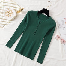 Load image into Gallery viewer, AOSSVIAO 2019 Autumn Winter Button V Neck Sweater Women Basic Slim Pullover Women Sweaters And Pullovers Knit Jumper Ladies Tops