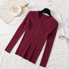 Load image into Gallery viewer, AOSSVIAO 2019 Autumn Winter Button V Neck Sweater Women Basic Slim Pullover Women Sweaters And Pullovers Knit Jumper Ladies Tops