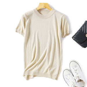 Wixra Women Spring All base Match Short Sleeve Sweater O-Neck Soft Slim Elasticity Pullovers Solid Color Summer Womens Clothing