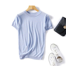 Load image into Gallery viewer, Wixra Women Spring All base Match Short Sleeve Sweater O-Neck Soft Slim Elasticity Pullovers Solid Color Summer Womens Clothing