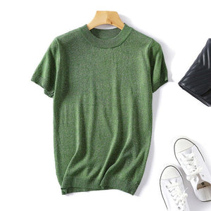 Wixra Women Spring All base Match Short Sleeve Sweater O-Neck Soft Slim Elasticity Pullovers Solid Color Summer Womens Clothing