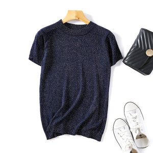 Wixra Women Spring All base Match Short Sleeve Sweater O-Neck Soft Slim Elasticity Pullovers Solid Color Summer Womens Clothing