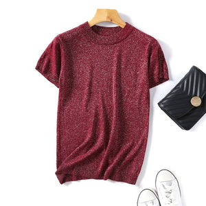 Wixra Women Spring All base Match Short Sleeve Sweater O-Neck Soft Slim Elasticity Pullovers Solid Color Summer Womens Clothing