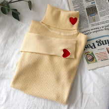 Load image into Gallery viewer, Winter Korean Women Sweater Heart Embroidery Turtleneck Long Sleeves Sweaters Women Knitted Pullovers Female Elastic Tops