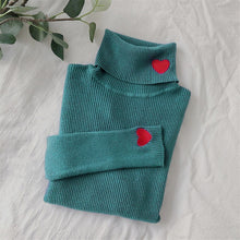 Load image into Gallery viewer, Winter Korean Women Sweater Heart Embroidery Turtleneck Long Sleeves Sweaters Women Knitted Pullovers Female Elastic Tops