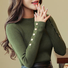 Load image into Gallery viewer, Fashion 2019 New Spring Autumn Women Sweater Knitted Long Sleeve O-Neck Sexy Slim Office Lady Button Casual Sweaters Tops