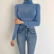 Load image into Gallery viewer, TWOTWINSTYLE White Korean Knitted Sweater For Women Turtleneck Long Sleeve Autumn Slim Pullover Female Clothing Fashion New 2019