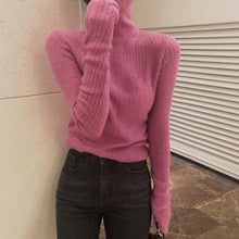 Load image into Gallery viewer, TWOTWINSTYLE White Korean Knitted Sweater For Women Turtleneck Long Sleeve Autumn Slim Pullover Female Clothing Fashion New 2019