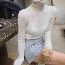 Load image into Gallery viewer, TWOTWINSTYLE White Korean Knitted Sweater For Women Turtleneck Long Sleeve Autumn Slim Pullover Female Clothing Fashion New 2019