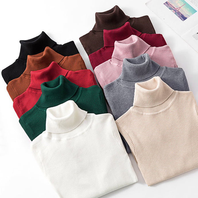 2019 Autumn Winter Knitted Sweater Pullovers Turtleneck Sweater for Women Long Sleeve White Black Soft Female Jumper Clothing