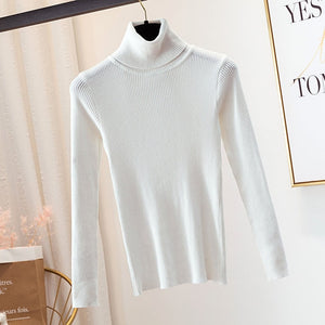 2019 Autumn Winter Knitted Sweater Pullovers Turtleneck Sweater for Women Long Sleeve White Black Soft Female Jumper Clothing