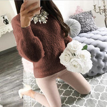 Load image into Gallery viewer, Pullover Fluffy Sweaters Yellow White Long Sleeve Sexy O Neck Fleece Sweater Women Plus Size Casual Thin  Pull Femme Hiver