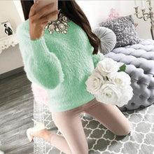 Load image into Gallery viewer, Pullover Fluffy Sweaters Yellow White Long Sleeve Sexy O Neck Fleece Sweater Women Plus Size Casual Thin  Pull Femme Hiver