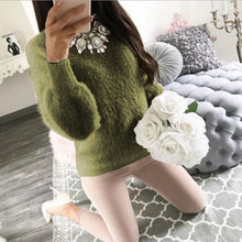 Load image into Gallery viewer, Pullover Fluffy Sweaters Yellow White Long Sleeve Sexy O Neck Fleece Sweater Women Plus Size Casual Thin  Pull Femme Hiver