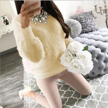 Load image into Gallery viewer, Pullover Fluffy Sweaters Yellow White Long Sleeve Sexy O Neck Fleece Sweater Women Plus Size Casual Thin  Pull Femme Hiver