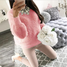 Load image into Gallery viewer, Pullover Fluffy Sweaters Yellow White Long Sleeve Sexy O Neck Fleece Sweater Women Plus Size Casual Thin  Pull Femme Hiver
