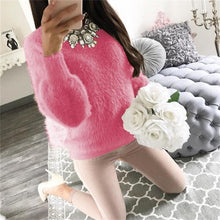 Load image into Gallery viewer, Pullover Fluffy Sweaters Yellow White Long Sleeve Sexy O Neck Fleece Sweater Women Plus Size Casual Thin  Pull Femme Hiver