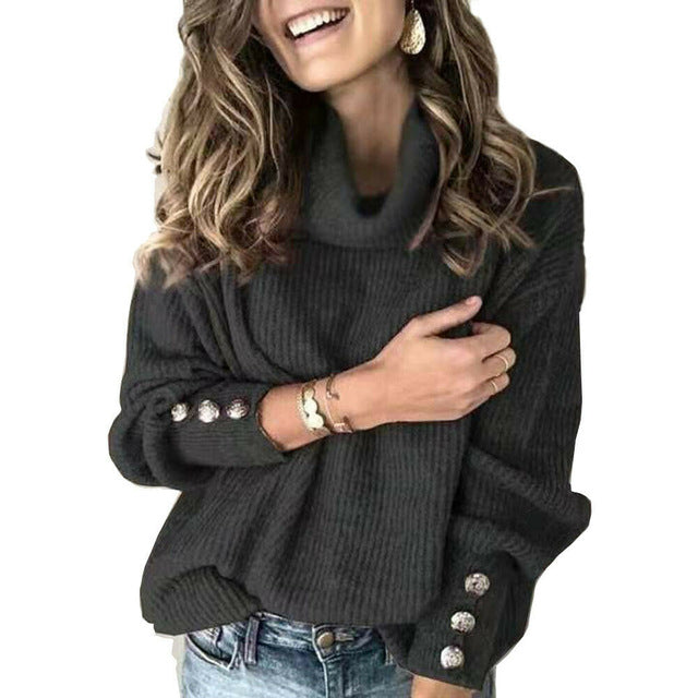 Hot Autumn Womens Long Sleeve Pullover Sweater Jumper Winter Warm Fleece Fur baggy High Neck Ladies Casual Outwear Pullover Tops