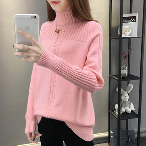 Knitted Turtleneck Women Autumn Winter 2019 New Ladies Korean Sweater Female Long Sleeve Jumper Blue White Red Pullover Femme