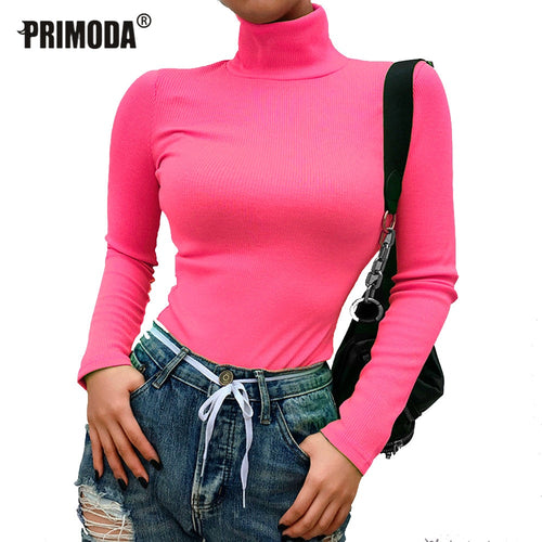 Women Sweaters Turtleneck Long Sleeve Fluorescent Green Jumpers Female Winter Tops Sexy Knitted Shirts Pullovers Club Elastic