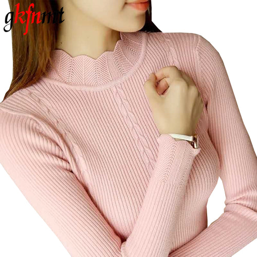 gkfnmt Half Turtleneck Knitted Sweater Female Pink White Gray Pullovers Ladies Top Fashion Casual Women Sweaters Korean Jumper