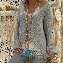 Load image into Gallery viewer, Autumn Women Knitting Sweaters Pullovers For Female Clothes Tops Korean Style V-Neck Irregular Casual Loose Sweater