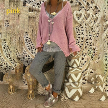Load image into Gallery viewer, Autumn Women Knitting Sweaters Pullovers For Female Clothes Tops Korean Style V-Neck Irregular Casual Loose Sweater