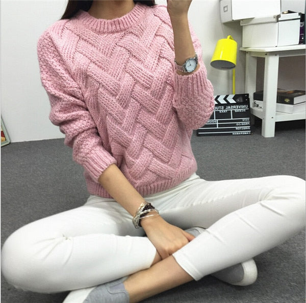 2019 Women Pullover Female Casual Sweater Plaid O-neck Long Sleeve Mohair Sweater Autumn and Winter Style