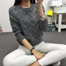 Load image into Gallery viewer, 2019 Women Pullover Female Casual Sweater Plaid O-neck Long Sleeve Mohair Sweater Autumn and Winter Style
