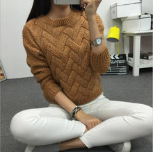 Load image into Gallery viewer, 2019 Women Pullover Female Casual Sweater Plaid O-neck Long Sleeve Mohair Sweater Autumn and Winter Style