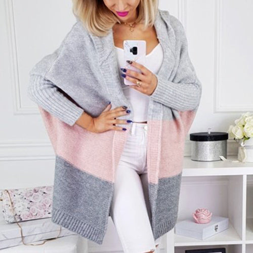SFIT Patchwork Knitted Long Cardigan Women Autumn Hooded Batwing Sleeve Plus Size 5XL Women Sweater Coat Winter Cardigans Female