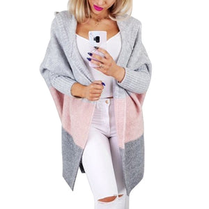 SFIT Patchwork Knitted Long Cardigan Women Autumn Hooded Batwing Sleeve Plus Size 5XL Women Sweater Coat Winter Cardigans Female