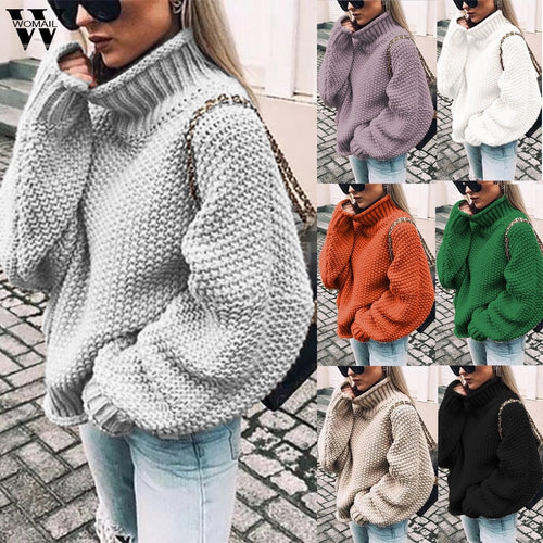 Womail Knitted Sweater Women Winter Warm Sweater Casual sweet Solid Sweater 2019 Female Long Sleeve Loose Pullover Knitwear 827