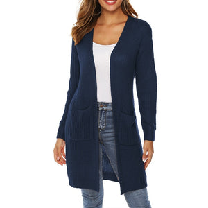 New Cotton Solid Cardigan Long Sleeve Knitted Sweater 2019 Loose Cardigan Mujer Women Open Stitch Casual Sweaters Women Invierno