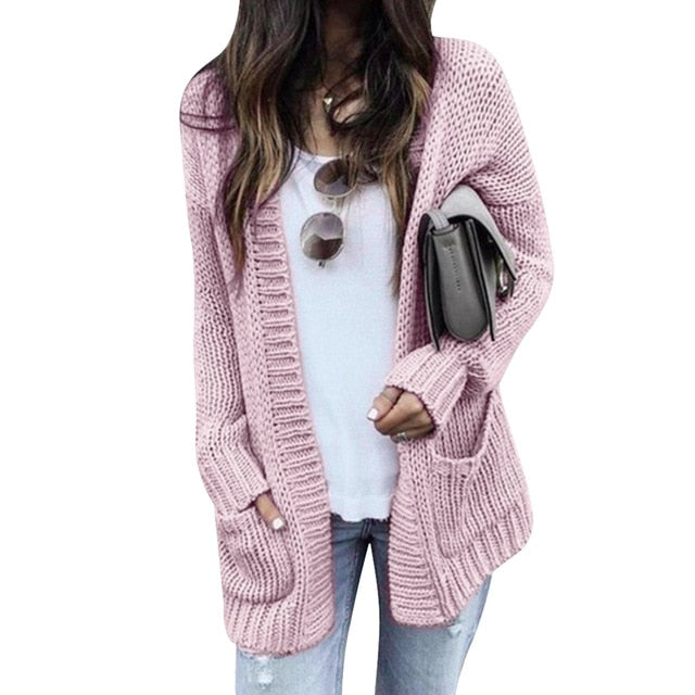 New Cotton Solid Cardigan Long Sleeve Knitted Sweater 2019 Loose Cardigan Mujer Women Open Stitch Casual Sweaters Women Invierno