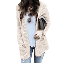 Load image into Gallery viewer, New Cotton Solid Cardigan Long Sleeve Knitted Sweater 2019 Loose Cardigan Mujer Women Open Stitch Casual Sweaters Women Invierno