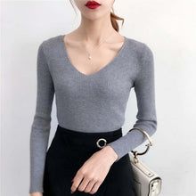 Load image into Gallery viewer, Pull Femme Sexy Deep V Neck Women Sweaters And Pullovers 2018 Winter Pink Gray Knitted Warm Jumper Slim Stretch Sweater Female