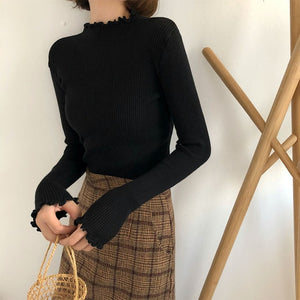 New Ruffled Turtleneck Sweater Women 2019 Autumn Winter Fashion Sweater High Elastic Slim Knit Pullover Female Jumper Pull Femme