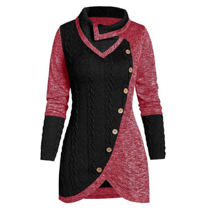 Plus Size 5xl Winter Asymmetric Buttons Tops Tunic Sweater Women Warm Long Sleeve Knitted Pullover Sweaters Jumper