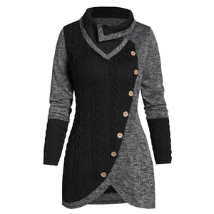 Plus Size 5xl Winter Asymmetric Buttons Tops Tunic Sweater Women Warm Long Sleeve Knitted Pullover Sweaters Jumper