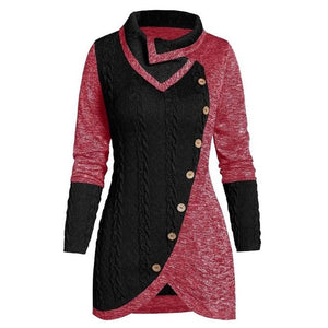 Plus Size 5xl Winter Asymmetric Buttons Tops Tunic Sweater Women Warm Long Sleeve Knitted Pullover Sweaters Jumper