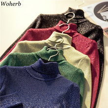 Load image into Gallery viewer, Woherb Shiny Lurex Autumn Winter Turtleneck Sweater Women Pullover Jumper Basic Sweaters 2020 Korean Style Stretch Knit Tops